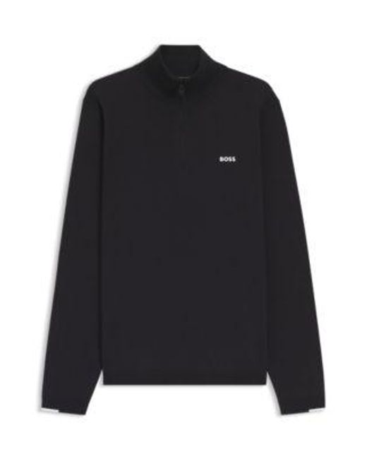 Pull En Coton À Encolure Zippée Et Logo Imprimé Boss pour homme en coloris Black
