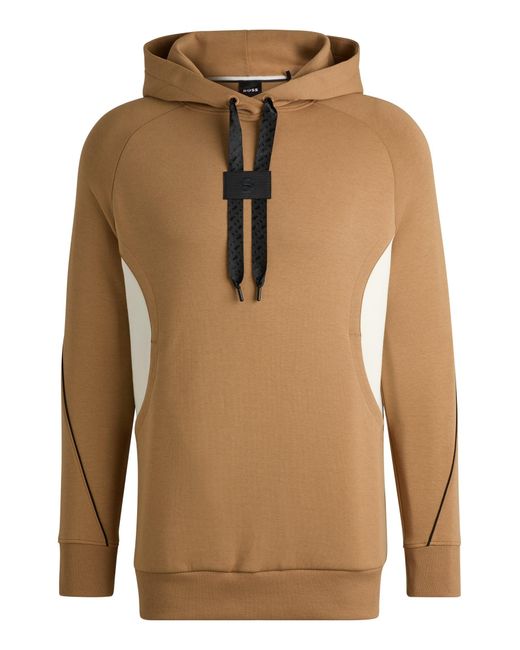 Boss Brown Cotton-blend Hoodie With Branded Cord Stopper