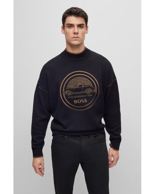 BOSS by Hugo Boss Black Porsche X Capsule-logo Sweatshirt In Cotton And Wool for men