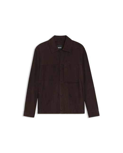 Boss Black Suede Jacket With Press-Stud Closure for men