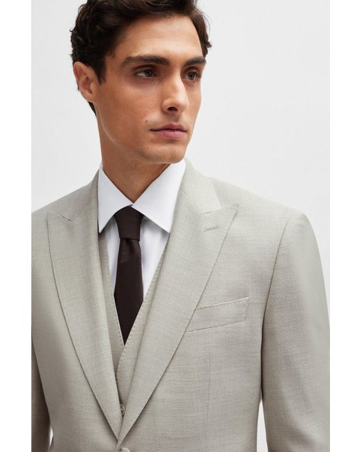 Boss Natural Regular-fit Suit In Wool-blend Hopsack for men