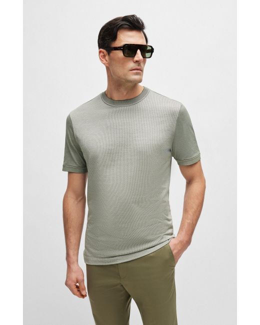 Boss Regular-fit T-shirt Van Katoen En Zijde In Een Combinatie Van Structuren in het Gray voor heren