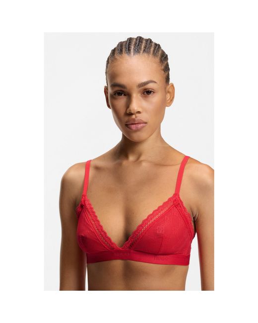 HUGO Red Lace Triangle Bra With Logo Waistband
