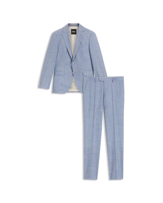 Boss Blue Regular-Fit Suit With All-Over Pattern for men