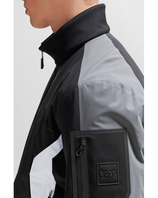 Boss Black Water-repellent Padded Jacket With Branded Sleeve Pocket for men