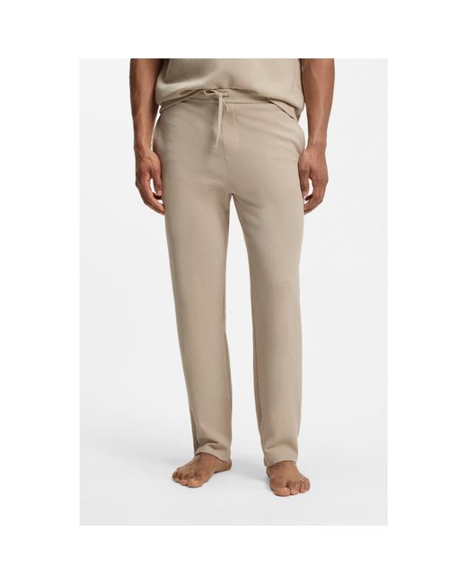Boss Natural Cotton-Blend Pyjama Bottoms With Embroidered Logo for men