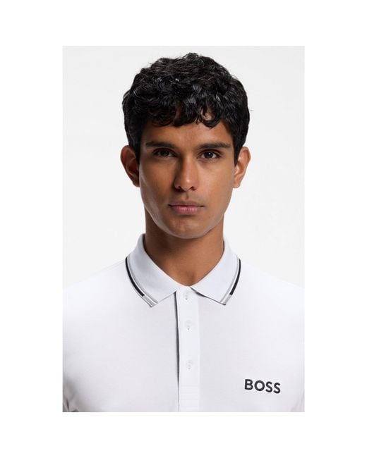Boss White Active Paddy Regular-Fit Polo Shirt for men