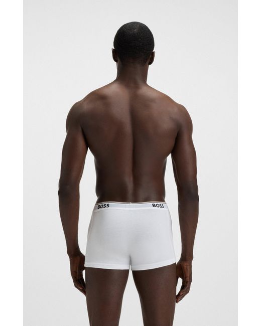 Boss White Three-Pack Of Stretch-Cotton Trunks With Logo Waistbands for men