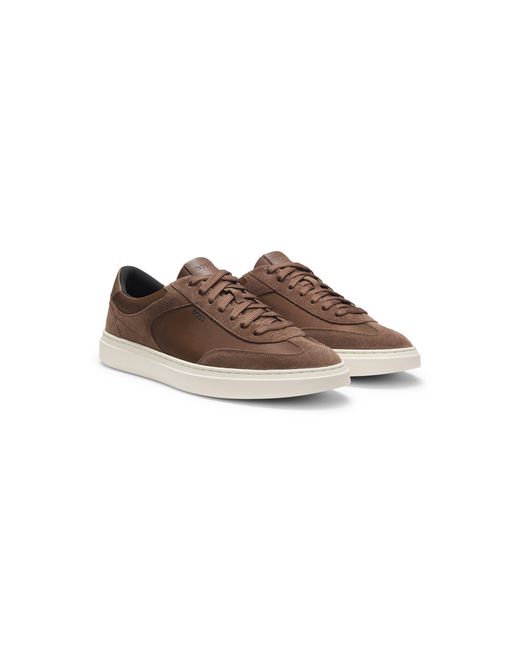 Boss Brown Lace-Up Trainers With Suede Trims for men