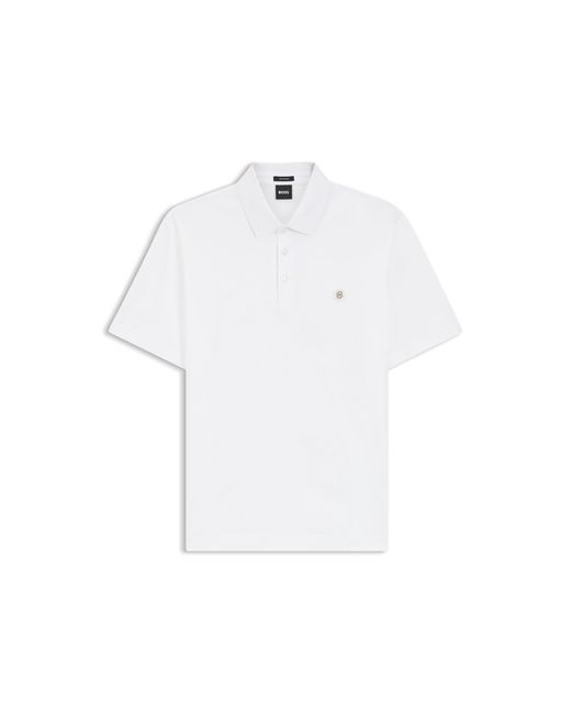 Boss White Cotton Polo Shirt With Tonal Logo Badge for men