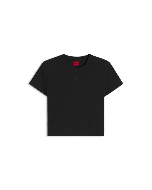HUGO Black Cotton-Blend Slim-Fit T-Shirt With Embroidered Logo