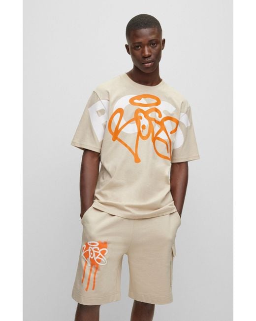 T-shirt Relaxed Fit en coton à motif logo et graffiti artistique BOSS by Hugo Boss pour homme en coloris Natural