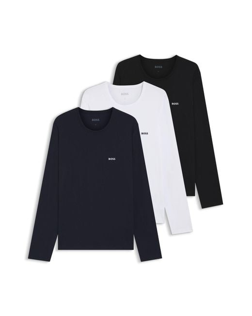 Boss Set Van Drie Katoenen Ondershirts Met Logo's in het Blue voor heren