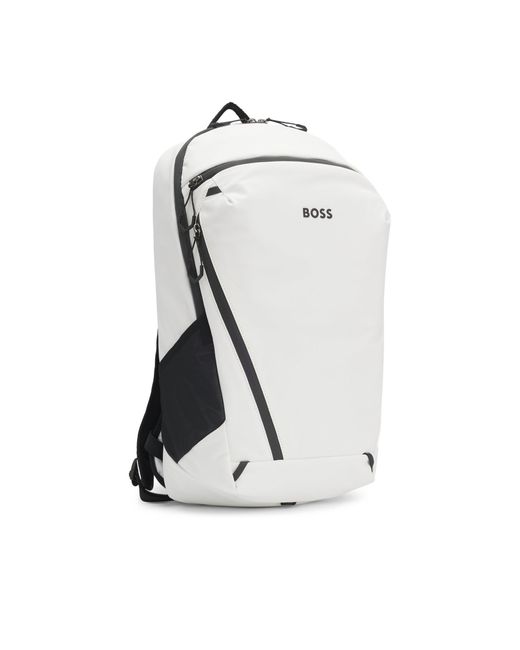 Boss White Faux-Leather Backpack With Reflective Details for men
