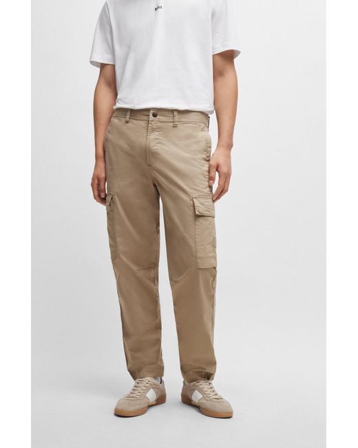 Boss Natural Cargo Trousers In Stretch-cotton Poplin for men