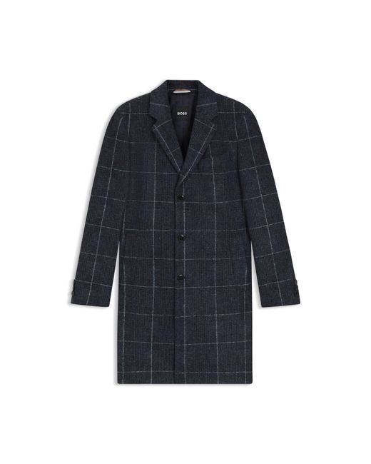 Boss Blue Slim-Fit Coat With Plain Check for men