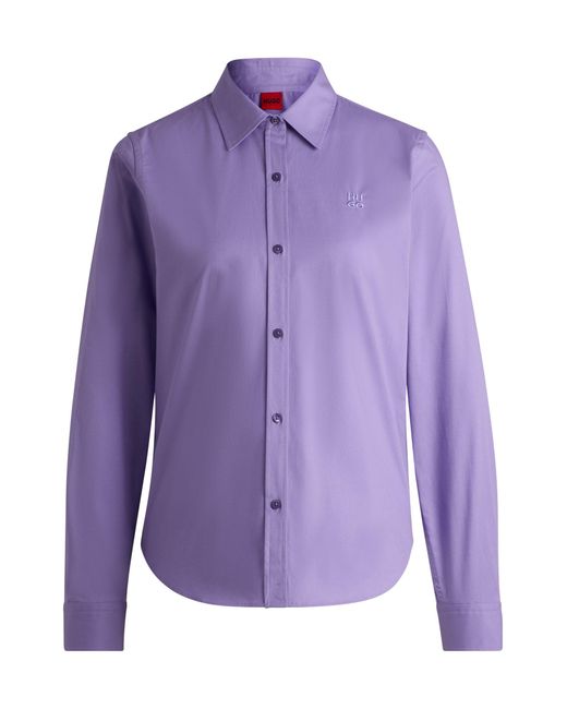 HUGO Purple Slim-fit Blouse In Organic Cotton With Stretch