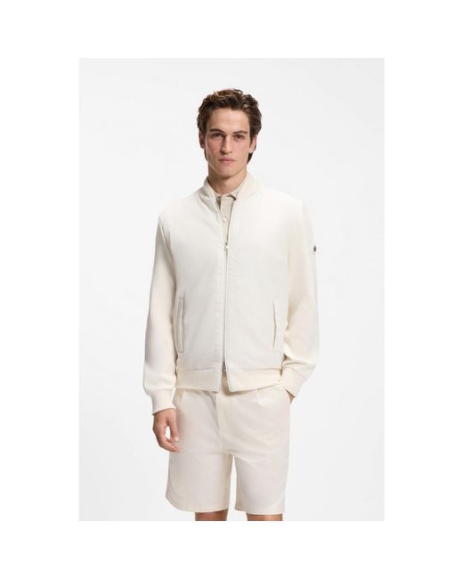 Boss White Cotton-Knit Hybrid Jacket With Bomber Collar for men