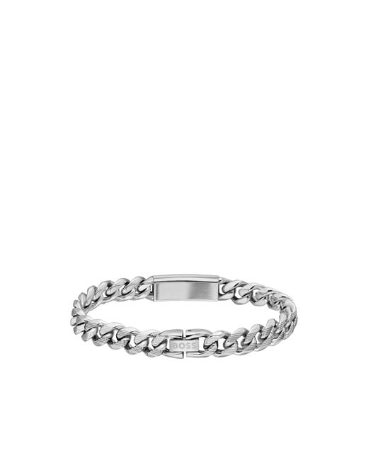 Boss White Tone Chain Cuff With Logo Plate for men