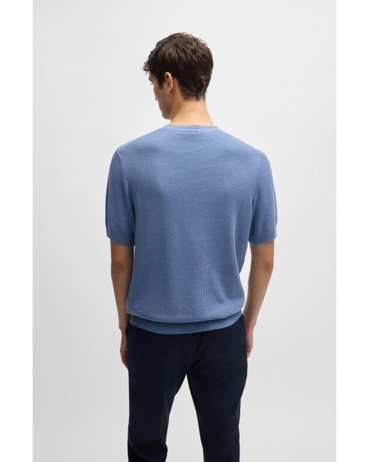 Boss Blue Regular-fit Sweater With Short Sleeves And Logo Flag for men