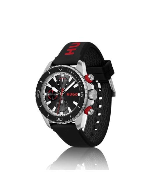 HUGO Black Dial Watch With Branded Silicone Strap for men