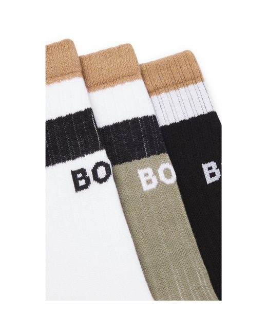 Boss Black Three-Pack Of Short-Length Socks With Signature Stripes for men