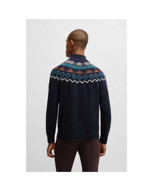 Boss Blue Equestrian Troyer Sweater With Knitted Pattern for men