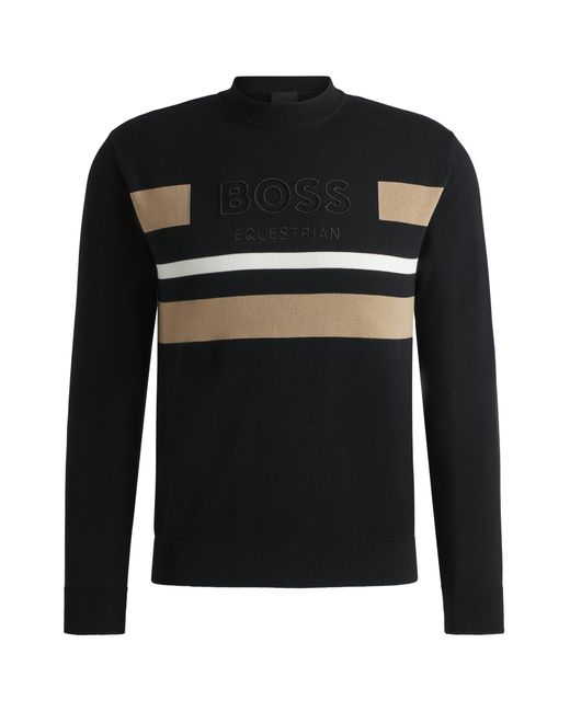 Boss Reitsport-Pullover Aus Baumwolle Mit V-Ausschnitt Und Kontrastfarbenen Streifen in Black für Herren