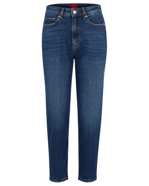 HUGO - Relaxed-fit jeans in blue rigid denim