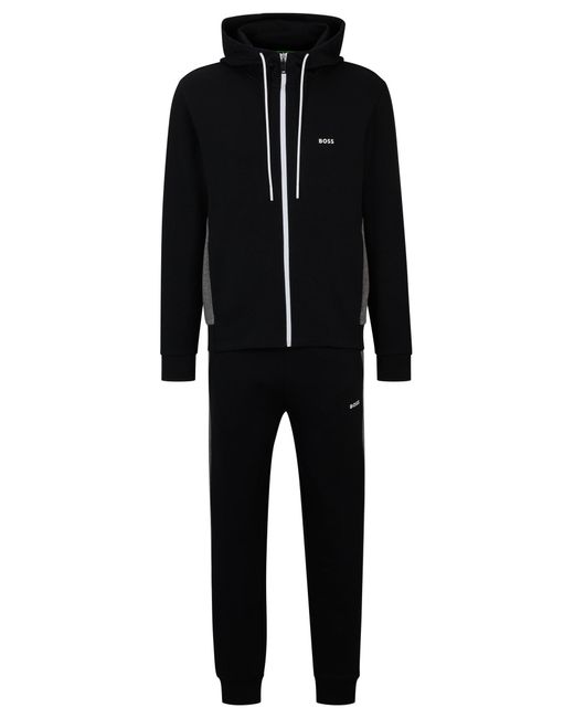 Boss Black Stretch-cotton Tracksuit With Fabric Contrasts for men