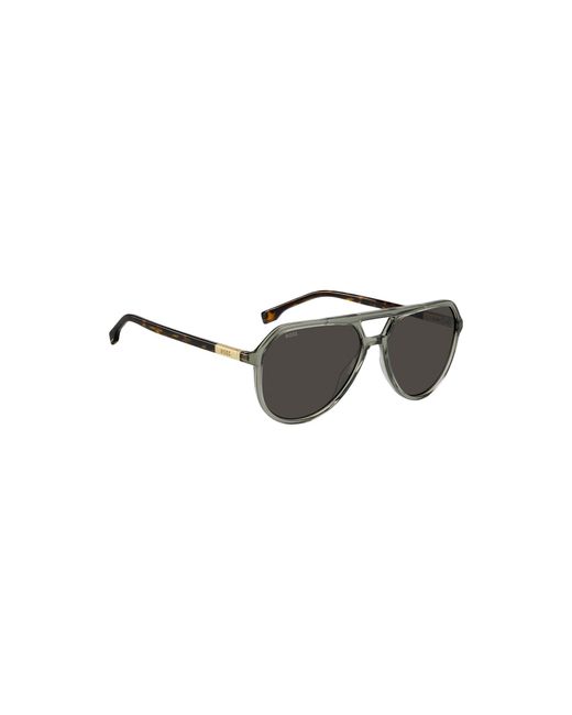 Boss Black Acetate Double-Bridge Sunglasses With Havana Temples for men