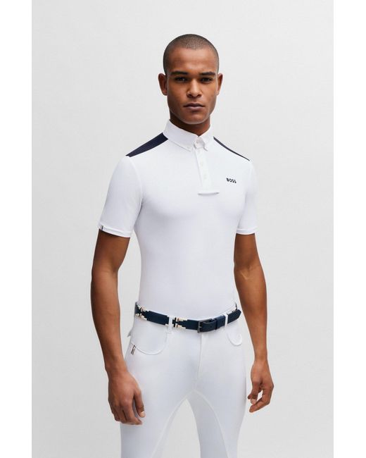 Boss White Equestrian Half-sleeve Shirt With Shoulder Inserts for men