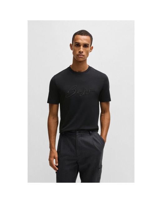 Boss Black Cotton-Jersey Regular-Fit T-Shirt With Script Logo for men