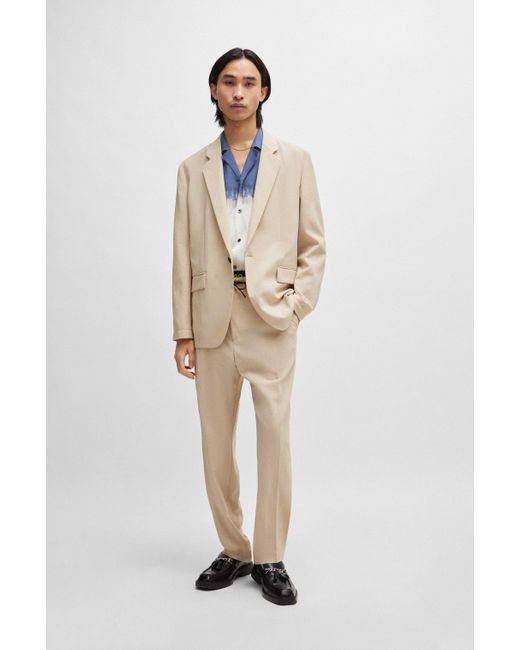 HUGO Natural Modern-fit Jacket In Linen-look Fabric for men