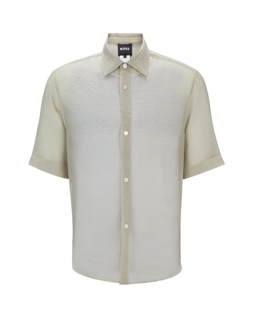 Boss Regular-Fit Hemd aus softem Organza mit Kentkragen in Gray für Herren