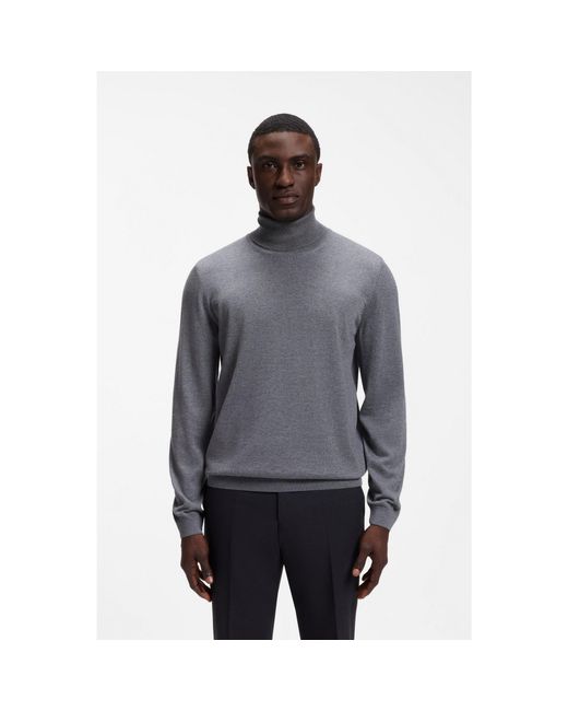 Boss Gray Slim-fit Rollneck Sweater In Wool for men