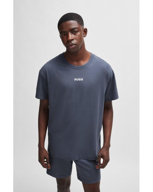HUGO Blue Stretch-cotton Pyjama T-shirt With Logo Print for men
