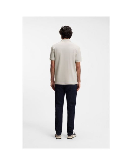 Boss White Stretch-Cotton Slim-Fit Polo Shirt With Logo Patch for men