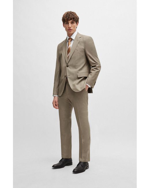 Boss Natural Regular-fit Suit In Melange Wrinkle-resistant Cloth for men
