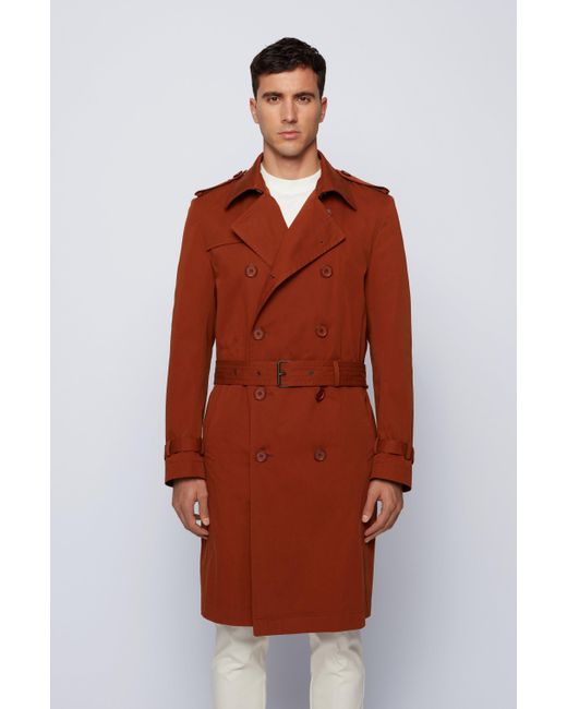 BOSS by Hugo Boss Brown Double-breasted Trench Coat In Organic Cotton for men
