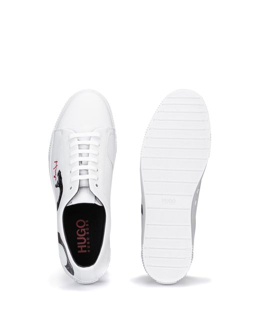 Leather Trainers With Snake Artwork 