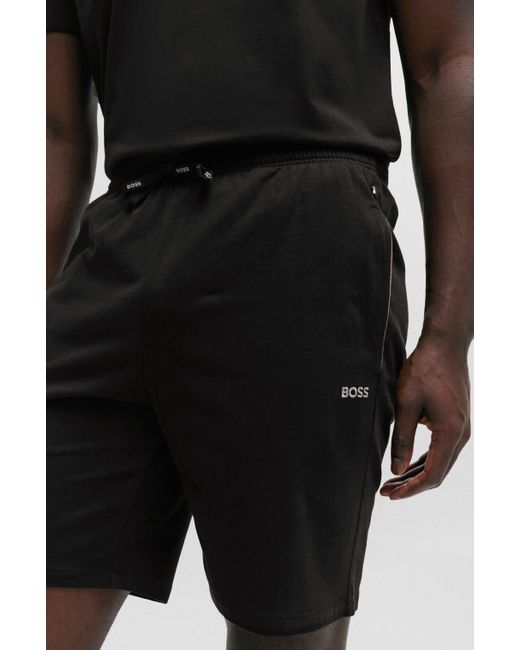 Boss Regular-fit Shorts Van Stretchkatoen Met Logodetail in het Black voor heren