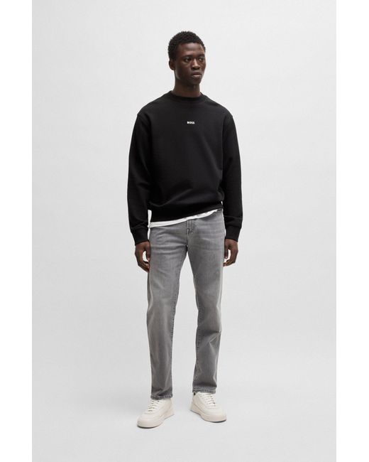 Boss Relaxed-Fit Sweatshirt Aus Baumwoll-Terry Mit Kontrast-Logo in Black für Herren