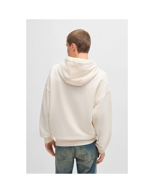 HUGO Natural Regular-Fit Cotton-Terry Hoodie With Happy Logo for men