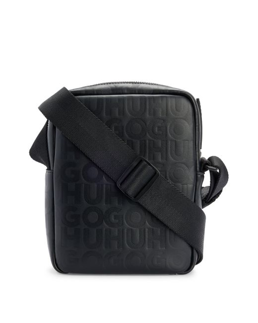 HUGO Black Reporter Bag In Faux Leather With Repeat-logo Motif for men