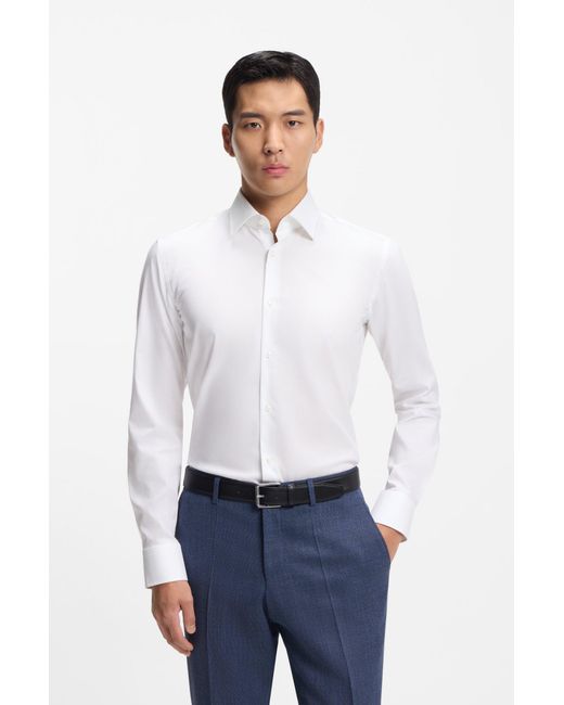 Boss Slim-Fit Overhemd Van Gemakkelijk Te Strijken Katoenen Popeline in het White voor heren