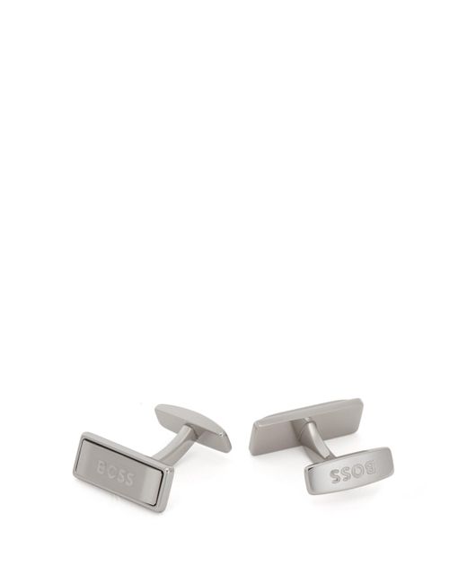 BOSS by HUGO BOSS Rectangular Cufflinks With Raised Insert And Etched Logo Silver Men's