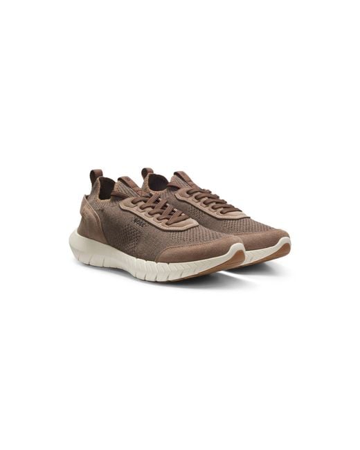 Boss Brown Sporty Slip-On Trainers With Suede Details for men