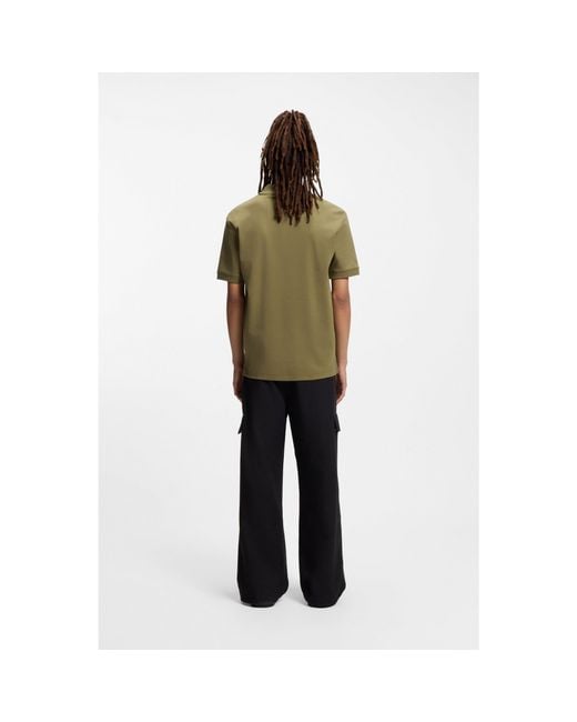 HUGO Green Cotton Piqué Polo Shirt With Zip Neckline for men