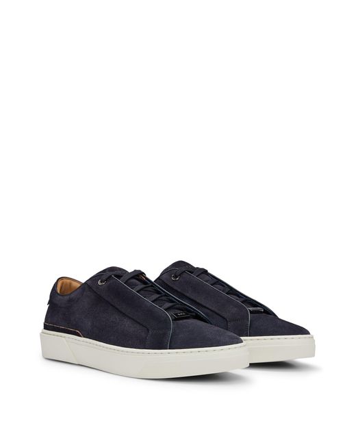 Boss Blue Gary Suede Low-top Trainers With Branded Lace Loop for men